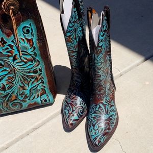 Patricia Nash Tuscan Tooled leather Turquois Western Boots